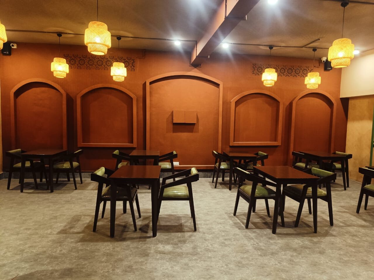 Restaurant fitout — terracotta theme, bamboo lighting — RC Workspace